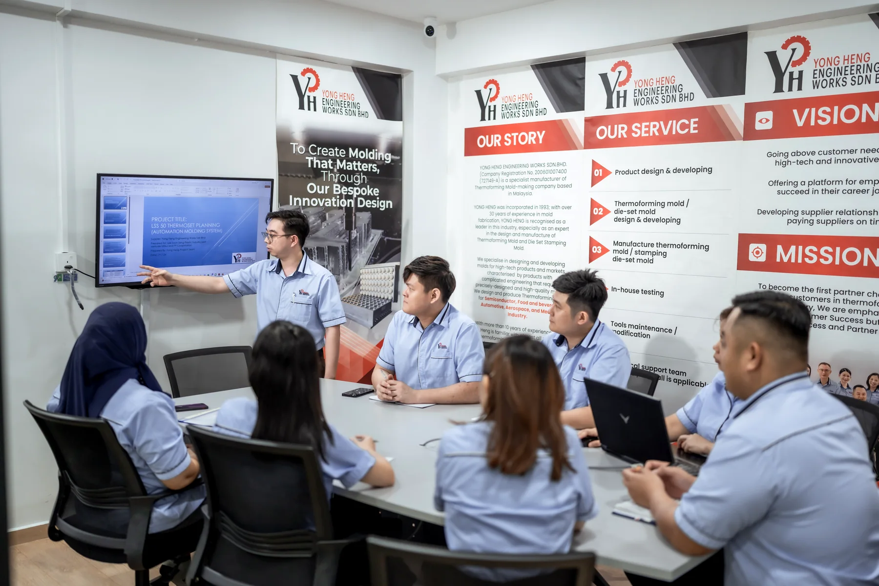 The Yong Heng team in a project meeting.