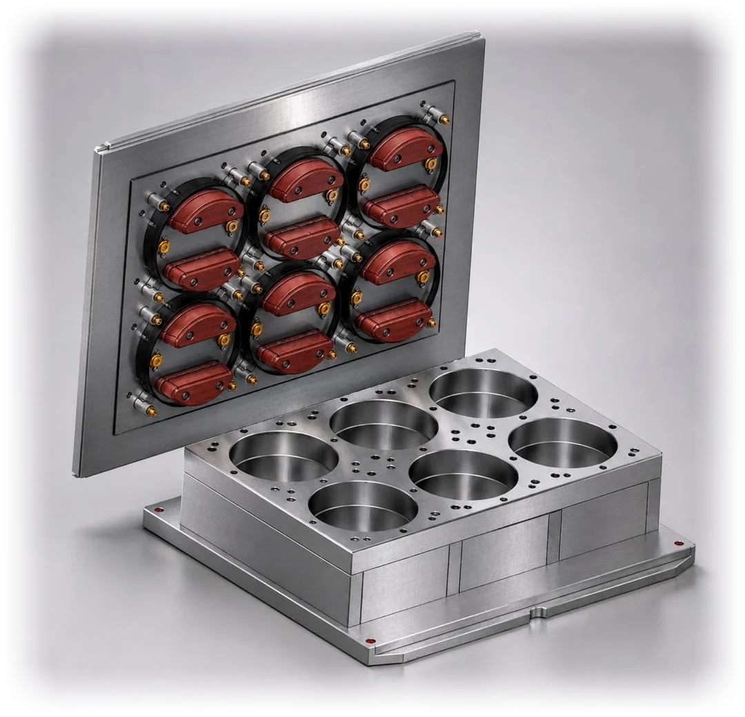 A Yong Heng pressure forming mold, open, showing the cavity base and the heated upper plate.